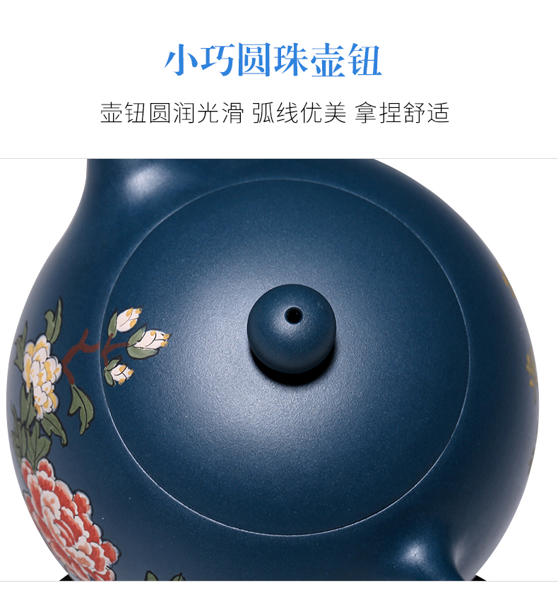純手工紫砂壺，小巧琺瑯印花紫砂壺